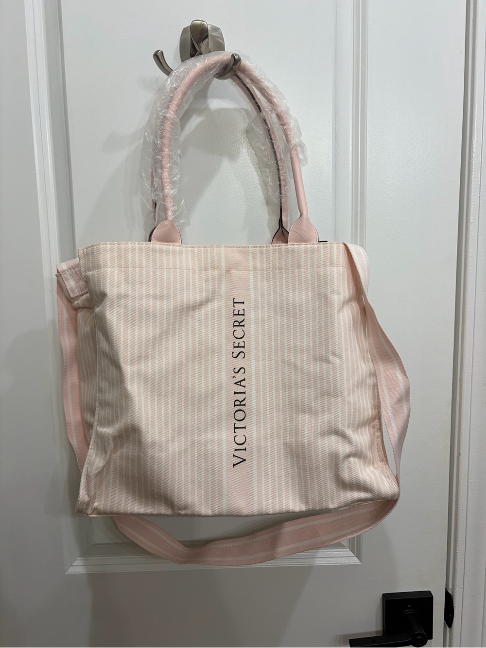 Victoria's Secret Light Pink Stripe Canvas Tote